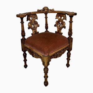 Victorian Carved Walnut Corner Chair, Italy, 1860s