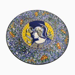 Plato grande de cerámica del siglo XX en amarillo y azul de C.Lombardo, Italia, años 60