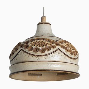 Lampada a sospensione in ceramica marrone beige, Danimarca, 1970