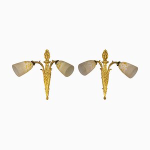 French Louis XVI Style Bronze and Glass Sconces, 1890s, Set of 2