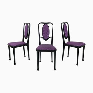 Austrian Modern Chairs 414 in Black Wood & Purple Fabric attributed to Kammerer Thonet, 1990s, Set of 3