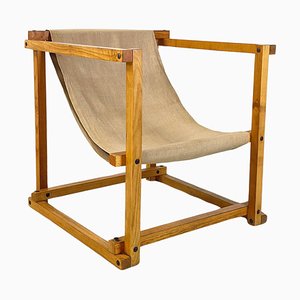 Fauteuil Mid-Century en Bois avec Tissu Beige par Pino Pedano, Italie, 1970s