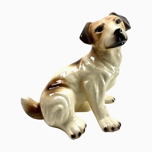 Escultura de perro italiana de cerámica esmaltada pintada a mano, años 50