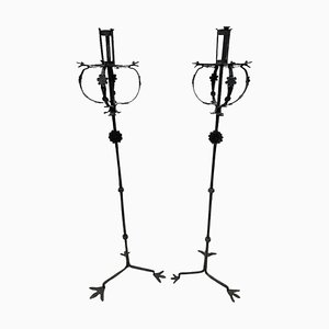 19th Century Iron Floor Candleholders, Set of 2