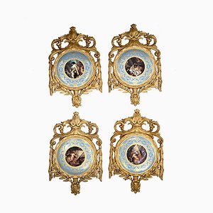 Placques Cherub Wall Hanging Plates with Gilt Frame from Sevres, Set of 4