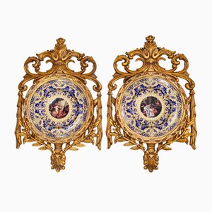 French Porcelain Plaques with Gilt Frame from Paris Sevres, Set of 2