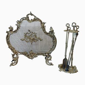Antique French Rococo Style Fireplace Screen in Brass, 1890s