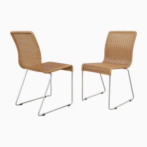 Vintage Dining Chairs in Chrome and Cane in the style of Tito Agnoli, 1990s, Set of 2