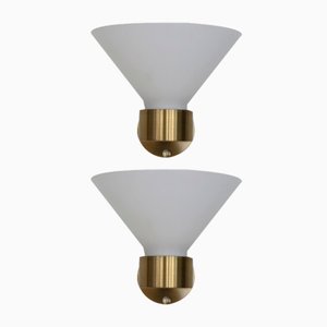 Italian Wall Lamps in Brass and Murano Glass, 1970s, Set of 4