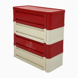 Red and White Chest of 4 Drawers Model 4964 by Olaf Von Bohr for Kartell, 1970s
