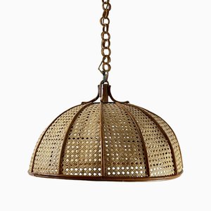 Suspension Lamp in Bamboo and Rattan, Italy, 1970s