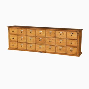 Long German Counter Desk in Pine with 21 Drawers, 1890s