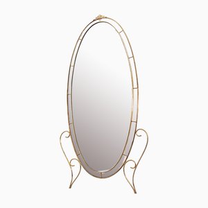 Large Oval Floor Mirror in Brass, 1950s