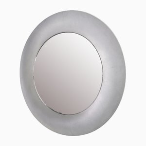 Round Mirror in Textured Aluminum by Lorenzo Burchiellaro, 1970s