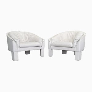 Runde Shell Sessel aus weißem Leder von Marac, 1980er, 2er Set