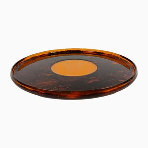 Plateau de Service Rond en Verre Acrylique Jaune, Italie, 1970s