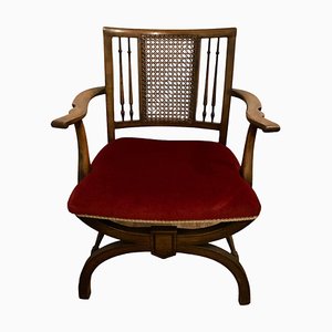 Antique Beech Wood X Framed Cane Back Armchair