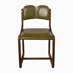 Italian Wooden Chairs with Green Leather Seats, 1960s, Set of 6