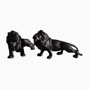 French Artist, Lions, 1800, Bronze Statues, Set of 2