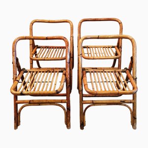 Chaises Pliantes Mid-Century en Bambou, 1960s, Set de 4