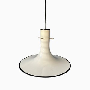 Mid-Century Space Age Witch Hat Pendant Lamp in White Metal with Black Decorative Elements