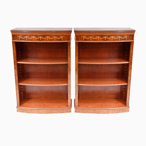 Walnut Bookcases with Open Front & Sheraton Inlay, Set of 2