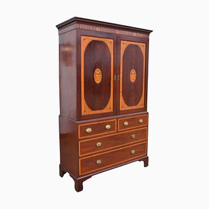 Irish Sheraton Style Inlaid Mahogany Linen Press, 1880s