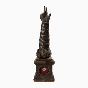 Reliquaire avec Main Bénédiction, Cadre en Bois Sculpté avec Parties Dorées, 1800s