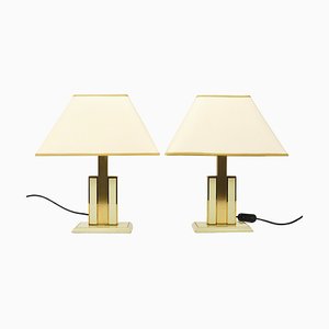 Ivory and Gilt Brass Table Lamps, Italy, 1970s, Set of 2