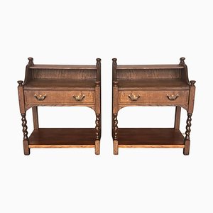 20th Century French Carved Nightstands with Low Shelf and Crest, 1930s, Set of 2