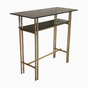 Mid-Century Italian Modern Faux Bamboo & Gilt Metal Console with Smoked Glass, 1960s