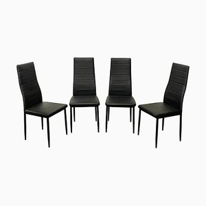 Dining Chairs in Black Eco-Leather, 1970s, Set of 4