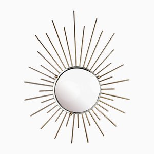 Specchio Sunburst vintage minimalista in ottone, anni '70