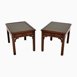 Antique Leather Top Side Tables, 1900, Set of 2