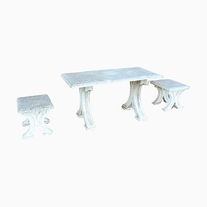 Table et Tabourets de Jardin Début 20ème Siècle, Set de 3