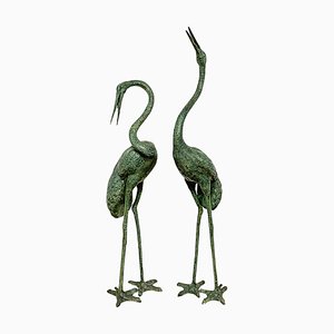 Esculturas de bronce de garza, Italia, siglo XX. Juego de 2