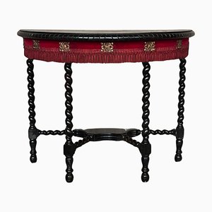 19th Century English Demilune Table with Solomonic Legs and Fringes, 1890s