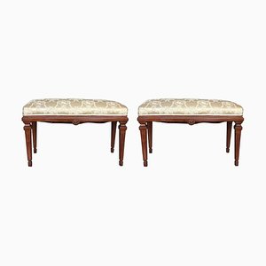 French Neoclassical Style Walnut Benches with Carved Legs, 1890, Set of 2