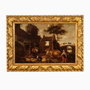 Artista fiammingo, Paesaggio, Olio su tavola, XVII secolo, Incorniciato