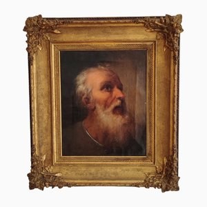 Antonio Zona, Man's Portrait with White Hair, 1800s, Oil on Canvas, Framed
