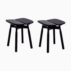 Set of Black Stained Oak Dom Stools by Marcos Zanuso Jr