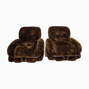 Okay Armchairs in Coffee Cool Velvet by A. Piazzesi, Italy, 1970s, Set of 2