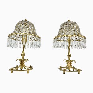 Table Lamps with Lead Crystal Shades, France, 1960s, Set of 2