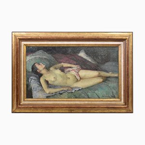 Constantin Font, Art Deco Nude Woman, 20th Century, Oil on Canvas, Framed