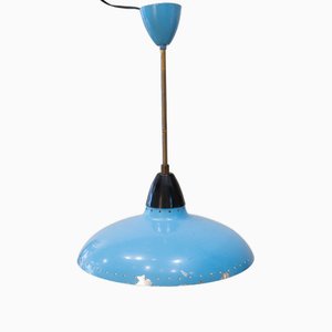 Lampe de Toit Métallique Mid-Century Laquée en Bleu Intense, 1950s