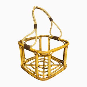 Mid-Century Bamboo Rope and Leather Plant Holder, 1970s