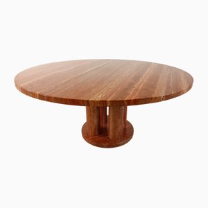 Vintage Large Round Travertine Dining Table, 1970s