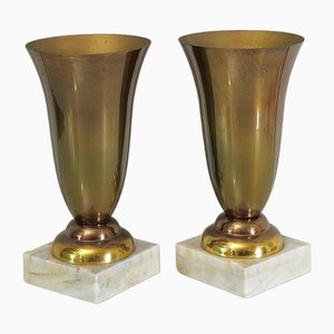 Mid-Century Aluminum and Marble Vases, Italy, 1960s, Set of 2