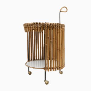 Mid-Century Modern Round Serving Cart in Bamboo and Metal, 1960s