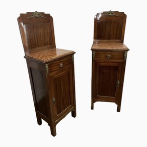 Antique Bedside Tables with Marble and Mirrors, 1920, Set of 2